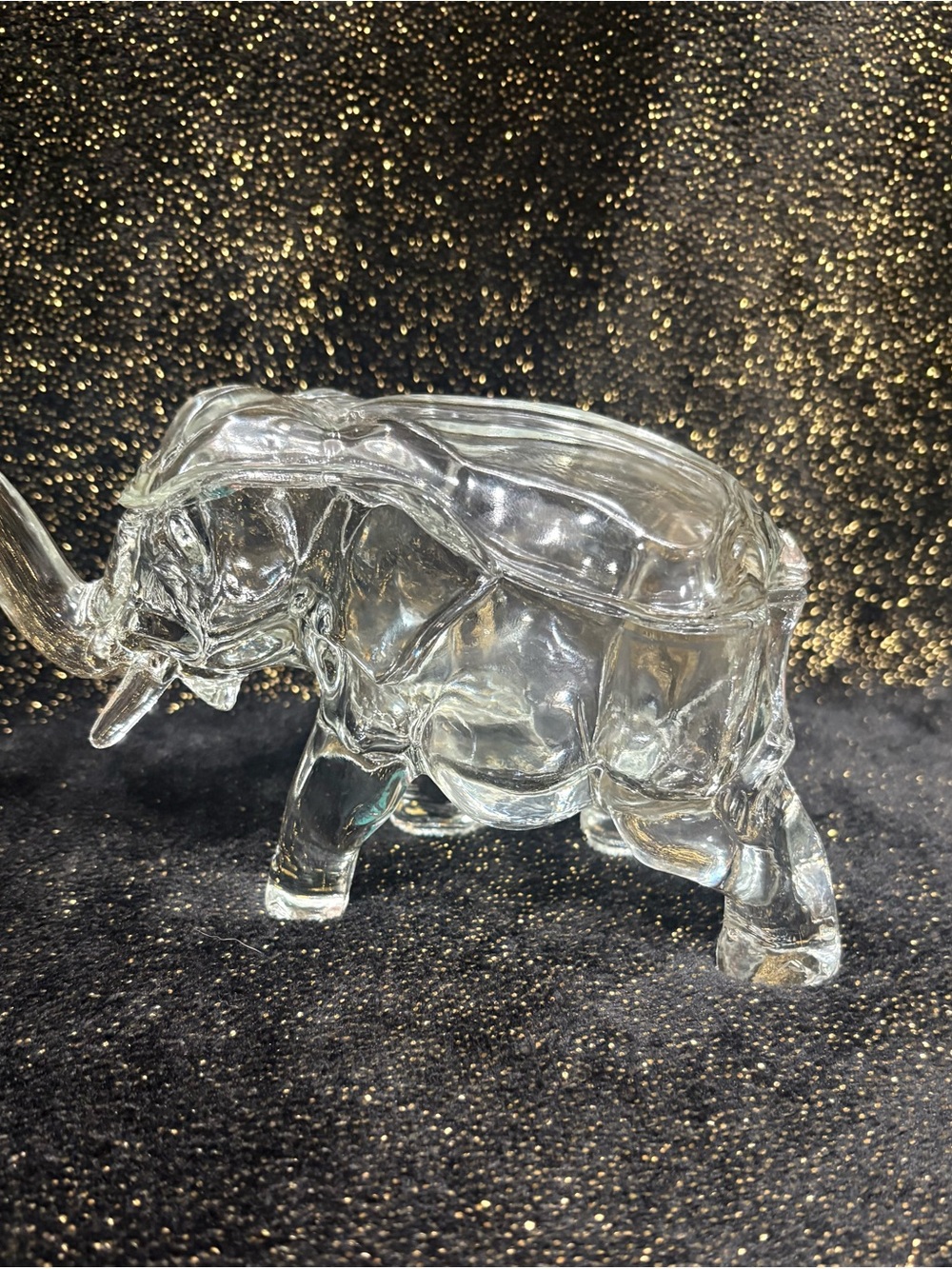 Clear Glass Elephant Figurine Trinket Holder
